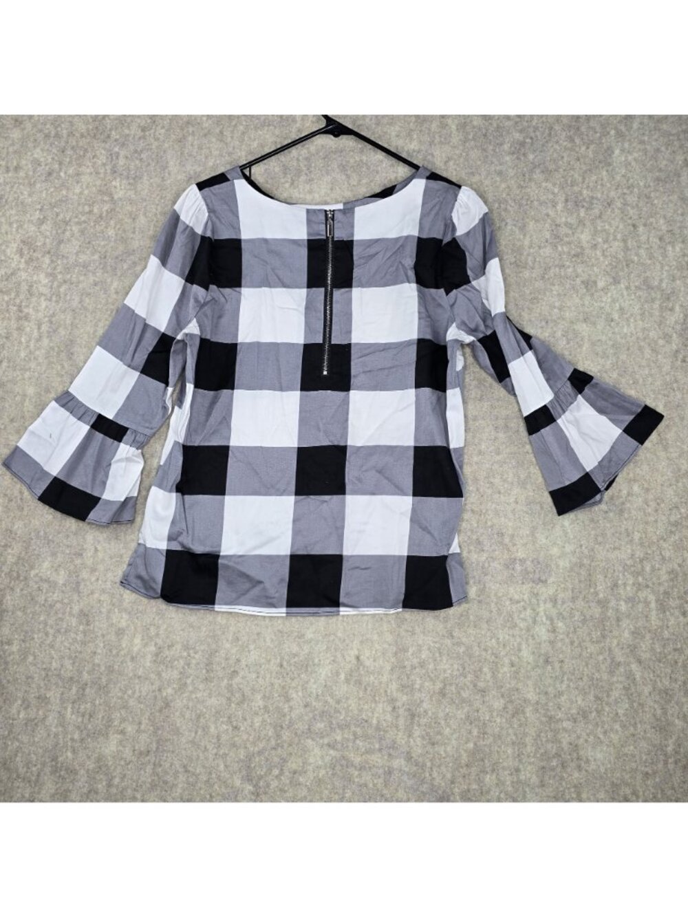 Black & White Womens Plaid Bell Sleeve Top Medium Cotton Blend Pre-Owned - Picture 2 of 10